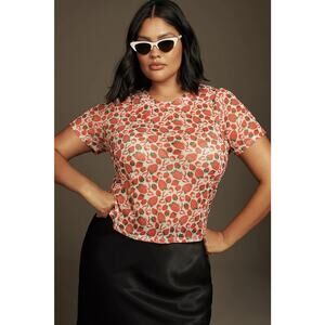 ANTHROPOLOGIE PORRIDGE sz XL Strawberry short sleeve mesh tee EUC